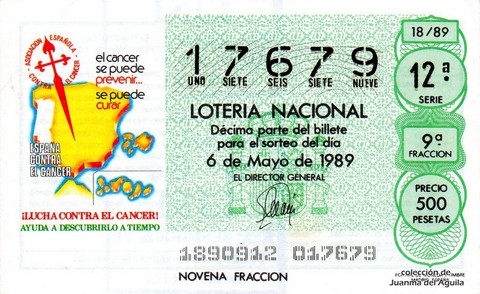Décimo de Lotería Nacional de 1989 Sorteo 18 - ¡LUCHA CONTRA EL CANCER!