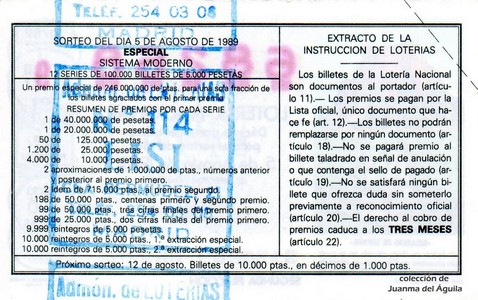 Reverso décimo de Lotería 1989 / 31
