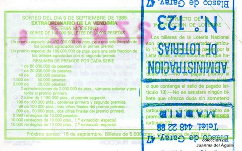 Reverso décimo de Lotería 1989 / 36