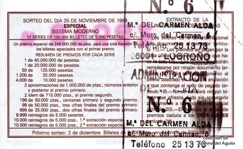 Reverso décimo de Lotería 1989 / 47