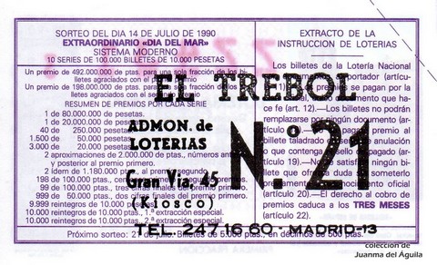 Reverso décimo de Lotería 1990 / 28