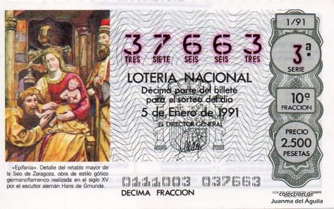 Décimo de Lotería Nacional de 1991 Sorteo 1 - «Epifanía»