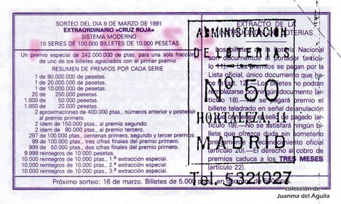 Reverso décimo de Lotería 1991 / 10
