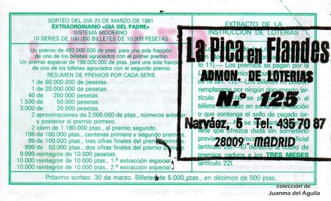 Reverso décimo de Lotería 1991 / 12