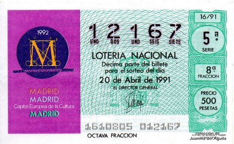 Décimo de Lotería 1991 / 16