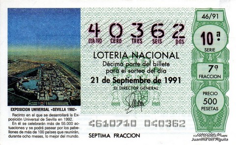 Décimo de Lotería 1991 / 46