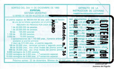 Reverso décimo de Lotería 1993 / 100