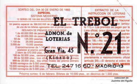 Reverso décimo de Lotería 1993 / 10