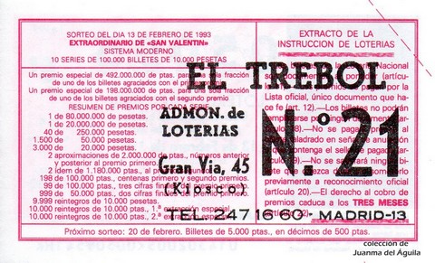 Reverso décimo de Lotería 1993 / 14