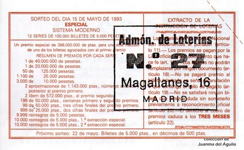 Reverso décimo de Lotería 1993 / 40