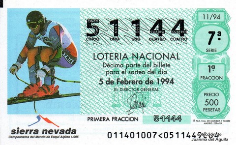 Décimo de Lotería Nacional de 1994 Sorteo 11 - SIERRA NEVADA