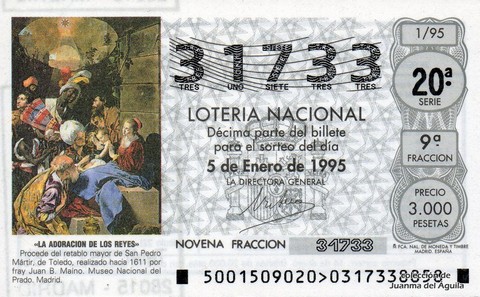 Décimo de Lotería Nacional de 1995 Sorteo 1 - «LA ADORACION DE LOS REYES»