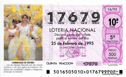 Décimo de Lotería Nacional de 1995 Sorteo 16 - «CARNAVALES DE ESPAÑA»