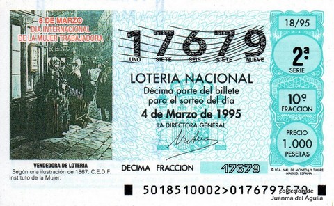 Décimo de Lotería Nacional de 1995 Sorteo 18 - VENDEDORA DE LOTERIA