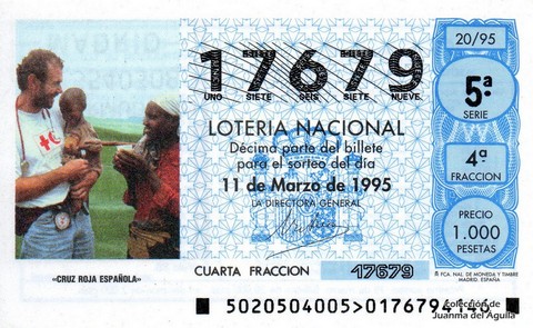 Décimo de Lotería Nacional de 1995 Sorteo 20 - «CRUZ ROJA ESPAÑOLA»
