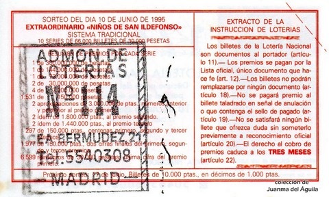 Reverso décimo de Lotería 1995 / 46