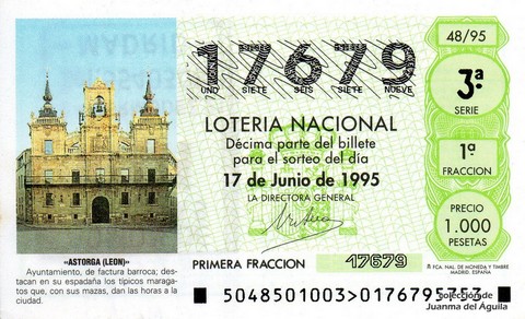 Décimo de Lotería Nacional de 1995 Sorteo 48 - «ASTORGA (LEON)»