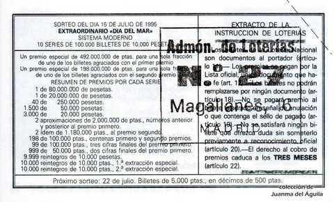 Reverso décimo de Lotería 1995 / 56