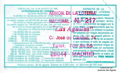 Reverso décimo de Lotería 1995 / 66