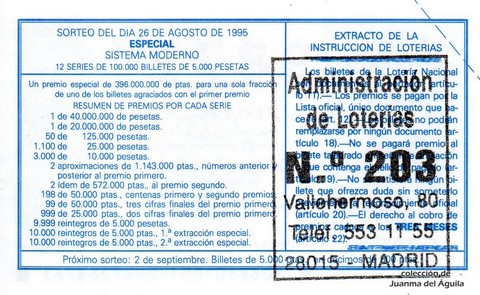 Reverso décimo de Lotería 1995 / 68
