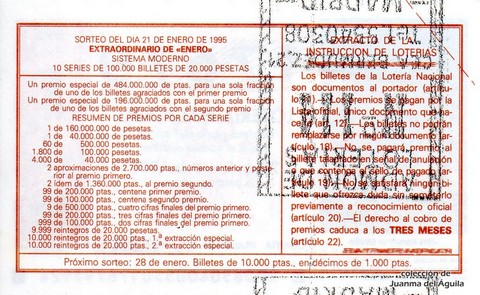 Reverso décimo de Lotería 1995 / 6