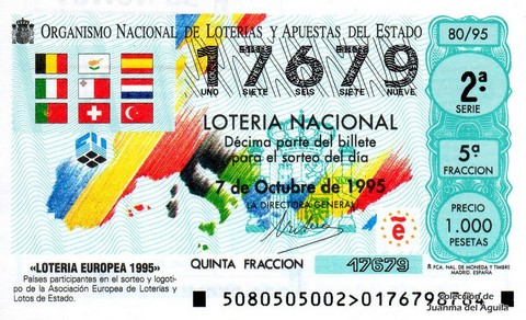 Décimo de Lotería Nacional de 1995 Sorteo 80 - «LOTERIA EUROPEA 1995»