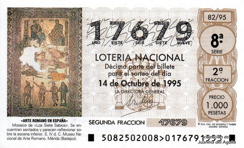 Décimo de Lotería Nacional de 1995 Sorteo 82 - «ARTE ROMANO EN ESPAÑA» - MOSAICO DE «LOS SIETE SABIOS»