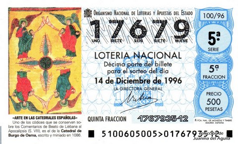 Décimo de Lotería Nacional de 1996 Sorteo 100 - «ARTE EN LAS CATEDRALES ESPAÑOLAS» - CÓDICE