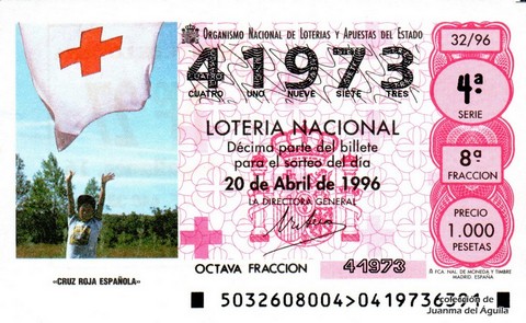 Décimo de Lotería Nacional de 1996 Sorteo 32 - «CRUZ ROJA ESPAÑOLA»