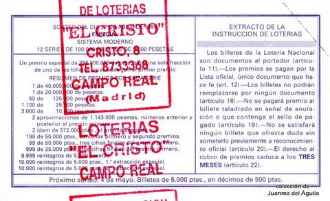 Reverso del décimo de Lotería Nacional de 1996 Sorteo 34