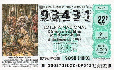 Décimo de Lotería Nacional de 1997 Sorteo 2 - «ADORACIÓN DE LOS MAGOS»