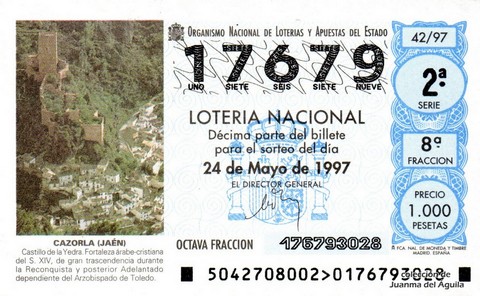 Décimo de Lotería Nacional de 1997 Sorteo 42 - CAZORLA (JAÉN)