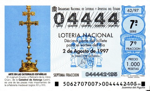 Décimo de Lotería 1997 / 62
