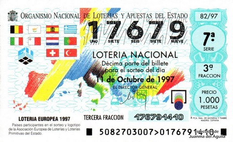 Décimo de Lotería Nacional de 1997 Sorteo 82 - LOTERIA EUROPEA 1997