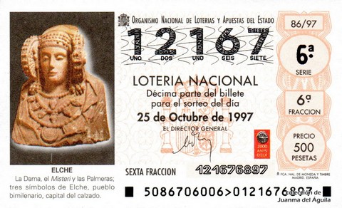 Décimo de Lotería Nacional de 1997 Sorteo 86 - ELCHE