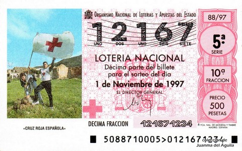 Décimo de Lotería Nacional de 1997 Sorteo 88 - «CRUZ ROJA ESPAÑOLA»