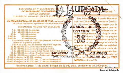 Reverso décimo de Lotería 1998 / 4