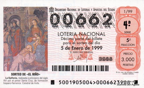 Décimo de Lotería Nacional de 1999 Sorteo 1 - SORTEO DE «EL NIÑO»