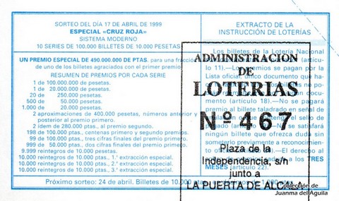 Reverso décimo de Lotería 1999 / 31