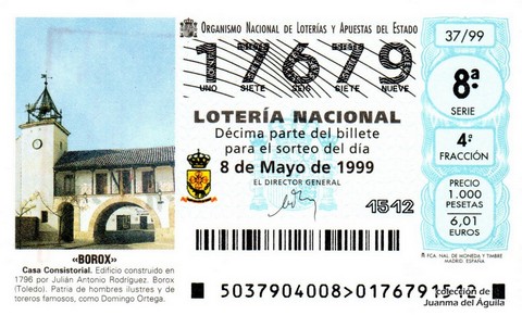 Décimo de Lotería Nacional de 1999 Sorteo 37 - «BOROX»