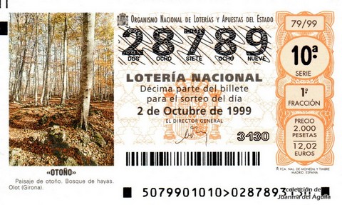 Décimo de Lotería Nacional de 1999 Sorteo 79 - «OTOÑO»