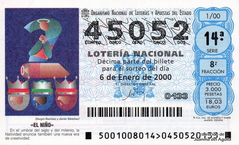 Décimo de Lotería Nacional de 2000 Sorteo 1 - «EL NIÑO»