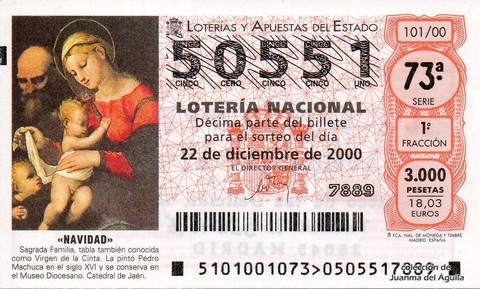 Décimo de Lotería Nacional de 2000 Sorteo 101 - «NAVIDAD»