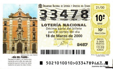 Décimo de Lotería Nacional de 2000 Sorteo 21 - «DÍA DEL PADRE»