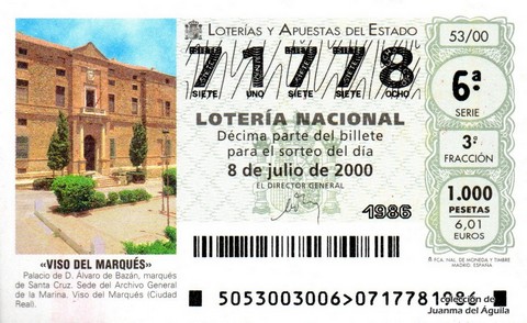 Décimo de Lotería Nacional de 2000 Sorteo 53 - «VISO DEL MARQUÉS»