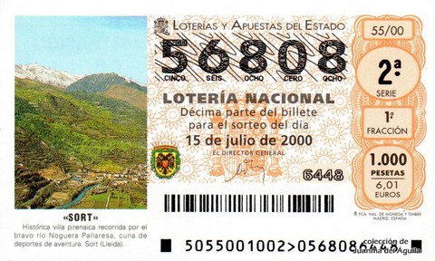Décimo de Lotería Nacional de 2000 Sorteo 55 - «SORT»