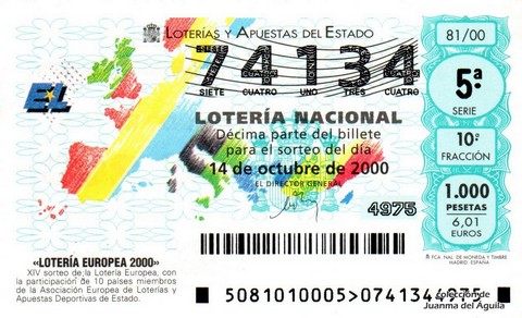 Décimo de Lotería Nacional de 2000 Sorteo 81 - «LOTERÍA EUROPEA 2000»