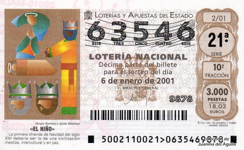Décimo de Lotería Nacional de 2001 Sorteo 2 - «EL NIÑO»