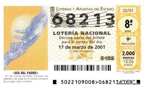 Décimo de Lotería Nacional de 2001 Sorteo 22 - «DÍA DEL PADRE»
