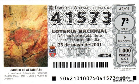 Décimo de Lotería Nacional de 2001 Sorteo 42 - «MUSEO DE ALTAMIRA»